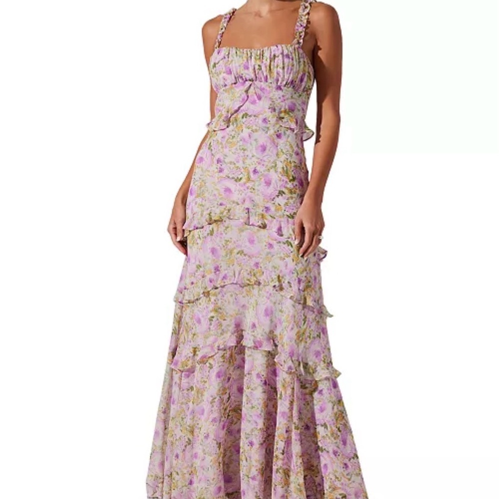 Astr the label Women's Olina Printed Ruffled Sleeveless Maxi Dress